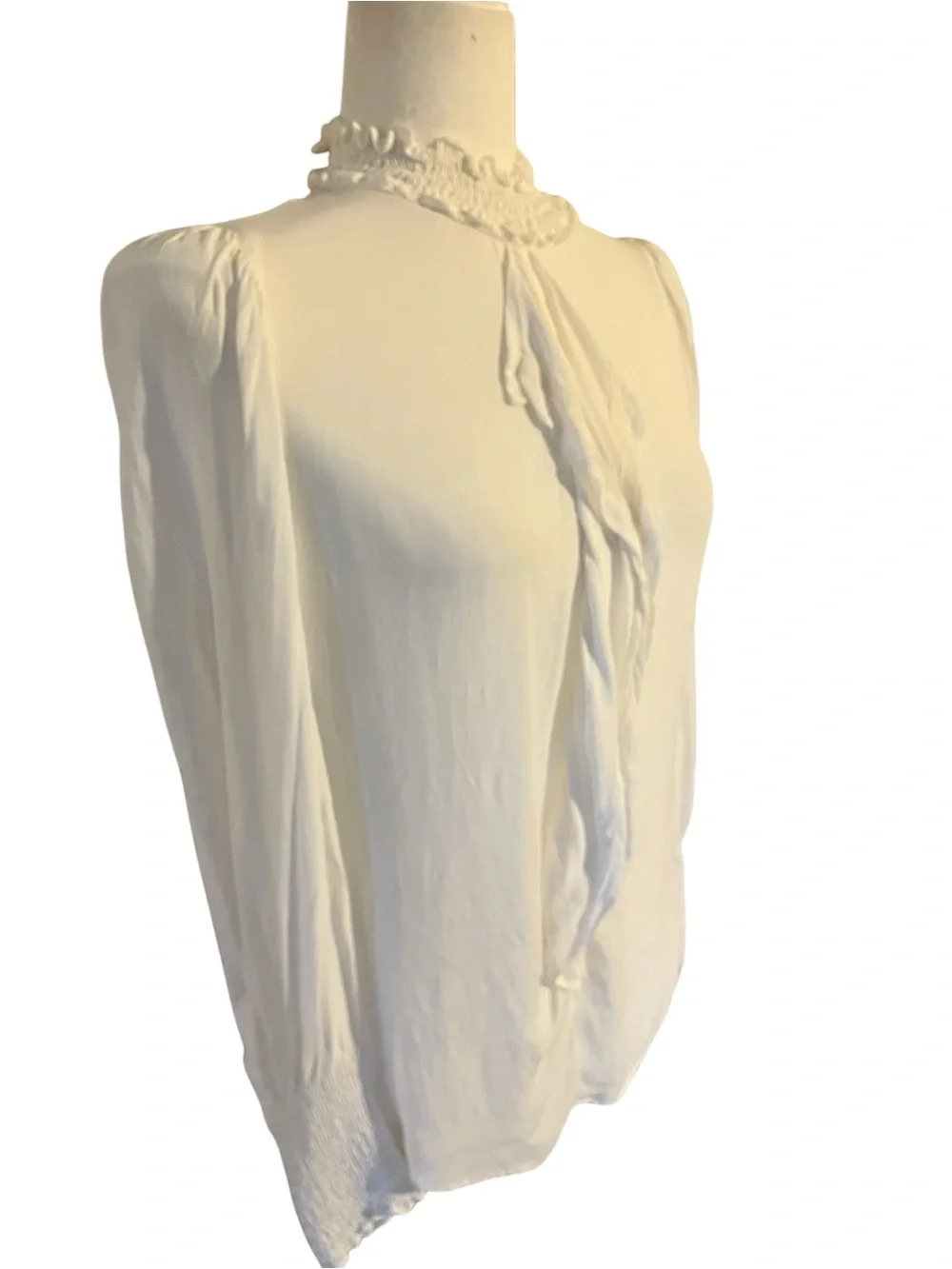 Zara Cream Ruffle Neck Long-Sleeve Blouse Size Small